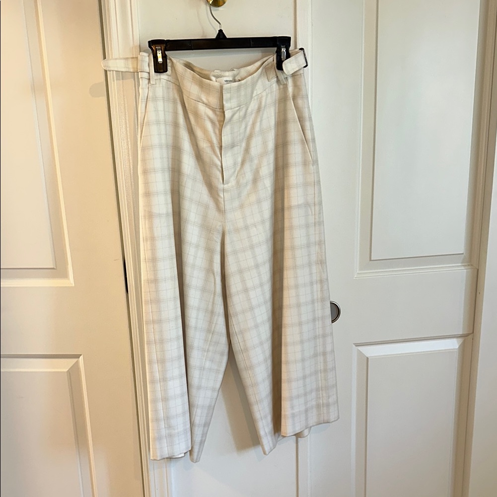 Suistudio Cream Plaid Wide Leg Crop Pants - Wool And Cashmere